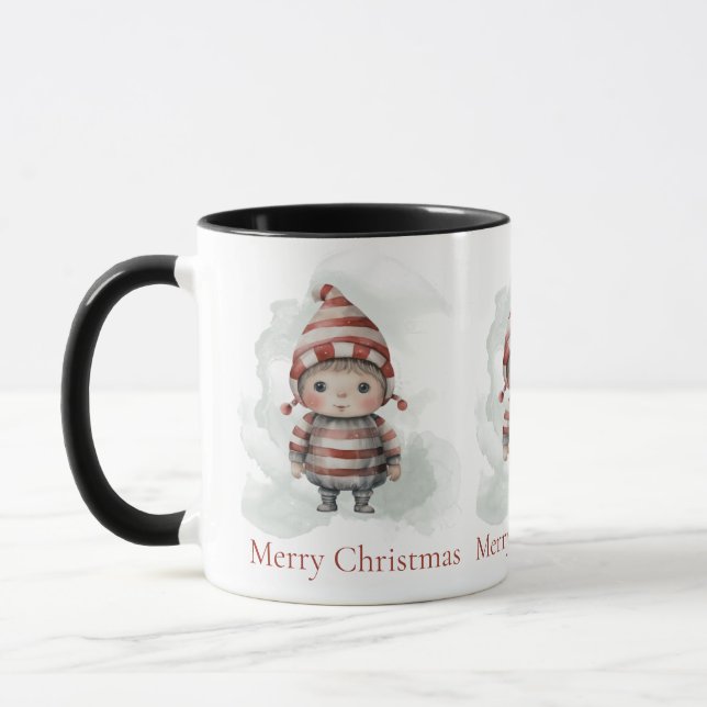 Caneca Feliz Natal Pixie Red Watercolor Elf (Esquerda)