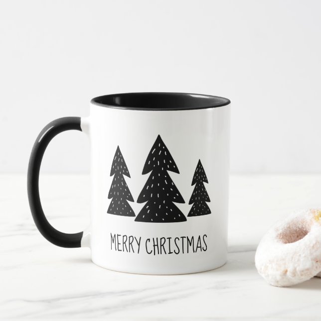 Caneca Feliz Natal Preto e Branco Caprichoso Bosque (Com Donut)