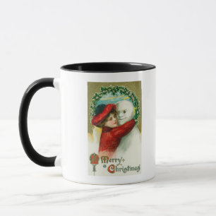 Caneca Feliz Natal que abraça a cena do boneco de neve