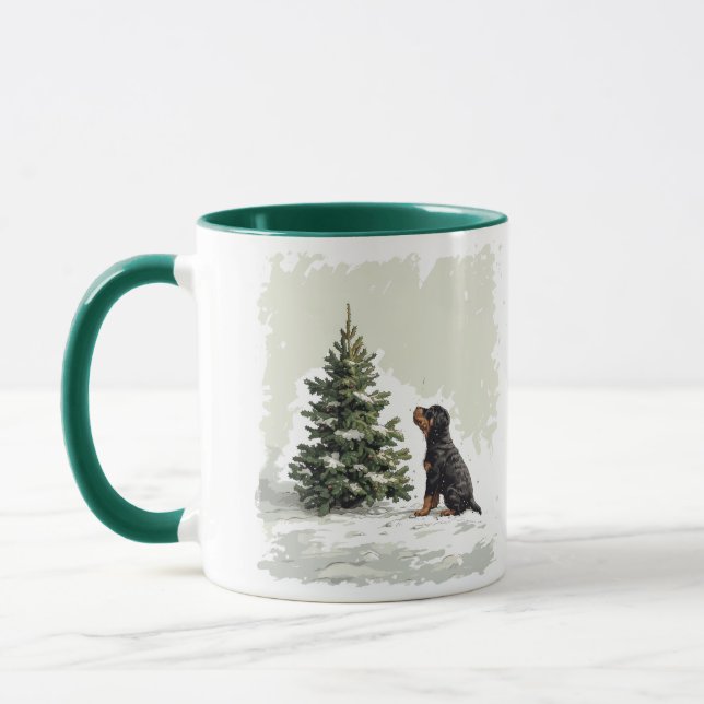 Caneca Feliz Natal Rottweiler Cachorro Árvore de Natal (Esquerda)