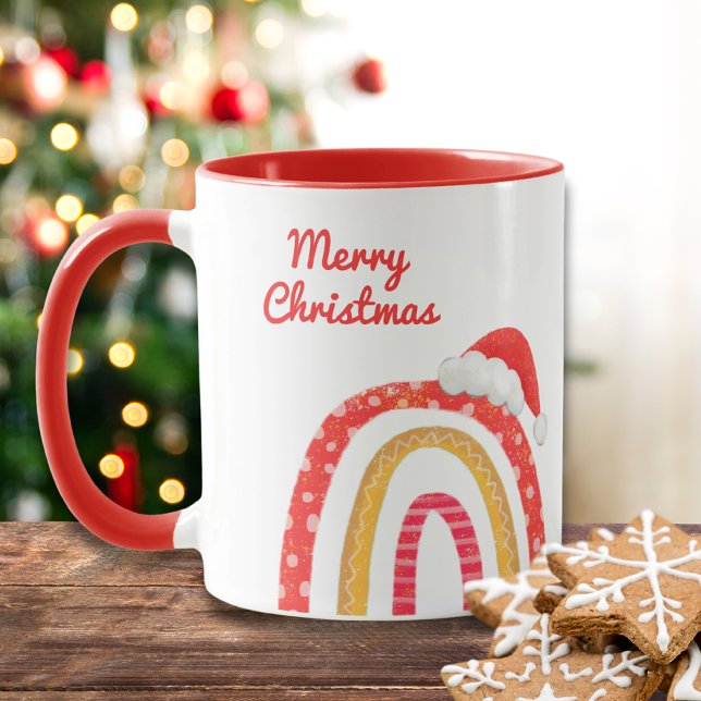 Caneca Feliz Natal Santa Hat Rainbow Holiday Moderno (Criador carregado)