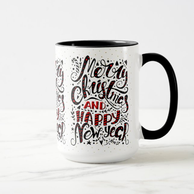 Caneca Feliz Natal - Tipografia Negra e Vermelha Elegante (Direita)