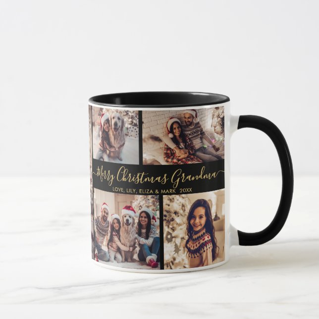 Caneca Feliz Natal Vovó Família 5 Fotografia Colagem (Direita)
