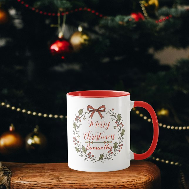 Caneca "Feliz Natal" Wreath (Criador carregado)