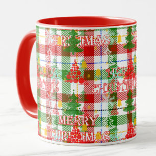 Caneca Feliz Natal Xadrez Decorativa Tartan