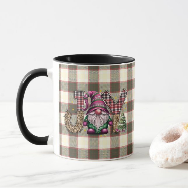 Caneca Feliz Natal Xadrez Nórdica Gnomo Girly (Com Donut)