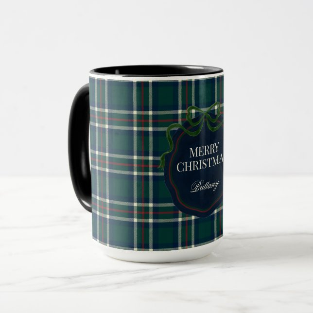Caneca Feliz Natal Xadrez Tártan Clássico Préppy (Frente Esquerda)
