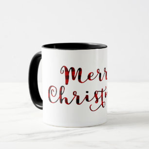 Caneca Feliz Natal Xadrez Vermelho Búfalo País Feriado