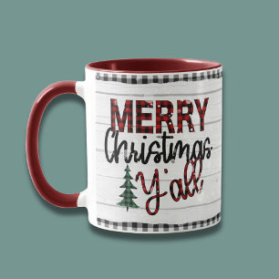 Caneca Feliz Natal Y Todos os Feriados de Árvores Xadrez