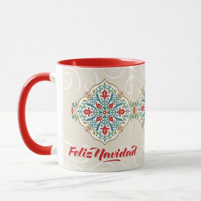 Caneca Feliz Navidad Espanhola do México Azulejo Vermelho (Esquerda)