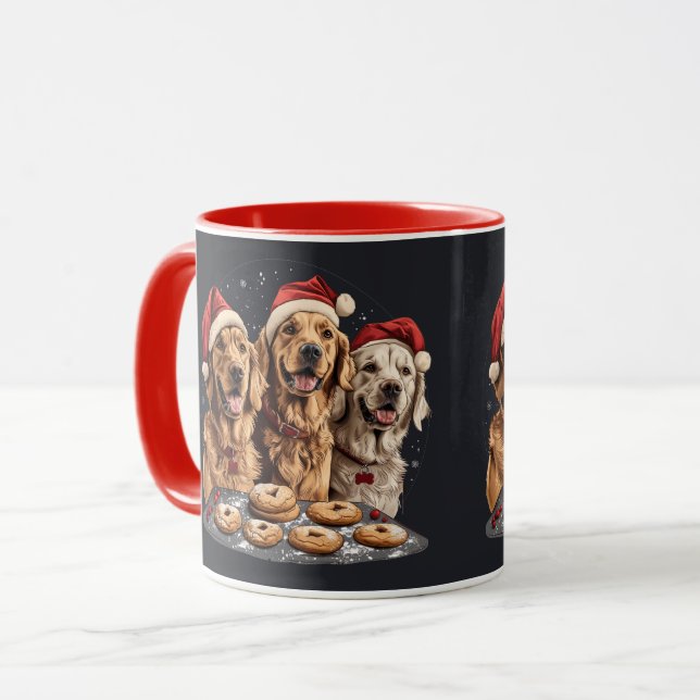 Caneca Feliz Ouro de Natal - Cachorro de Retriever (Frente Esquerda)
