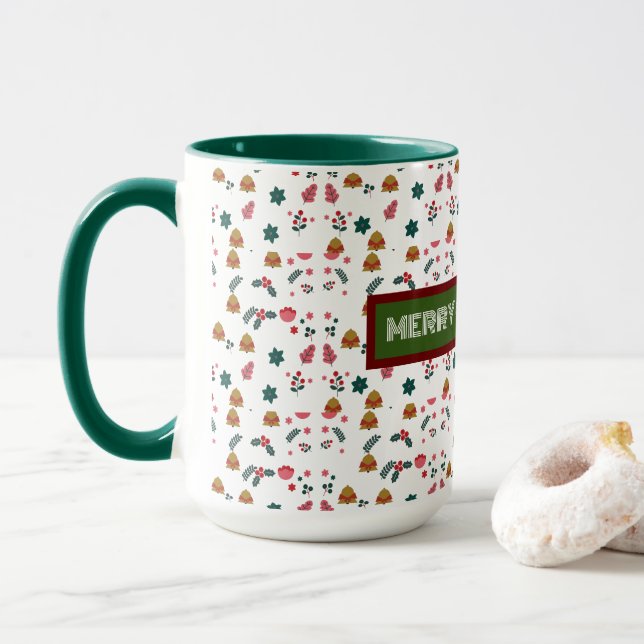 Caneca Feliz Padrão de Natal Elegante (Com Donut)