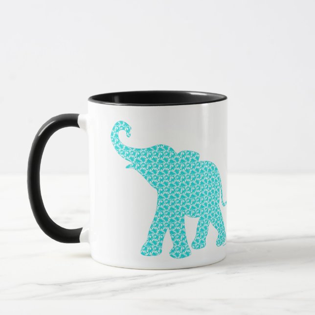 Caneca Feliz Padrão Verde de Elefante-Arte Moderno (Esquerda)