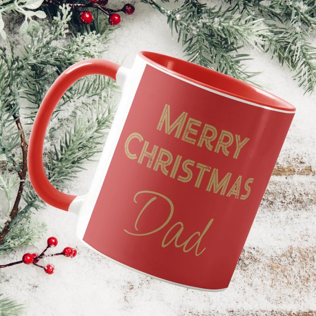 Caneca Feliz Pai De Natal Vermelho E Dourado Script (Dad Coffee Mug)