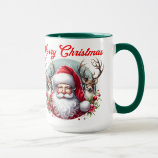 Caneca Feliz Papai noel de Natal com Reindeer