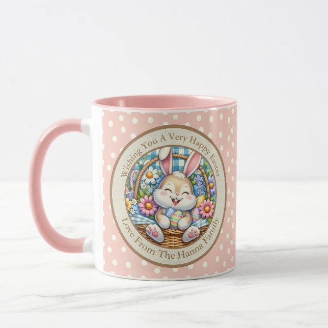 Caneca Feliz Páscoa Com Coelhinho Fofo, Ovos e Floral (Esquerda)
