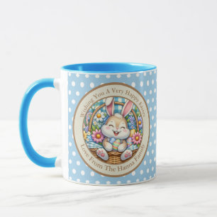 Caneca Feliz Páscoa Com Coelhinho Fofo, Ovos e Floral
