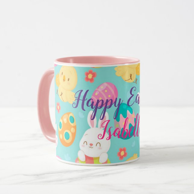Caneca Feliz Personalização De Coelho E Galinha De Páscoa (Frente Esquerda)