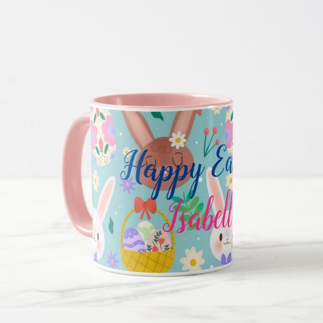Caneca Feliz personalização de coelhos Páscoas bonitos (Frente Esquerda)
