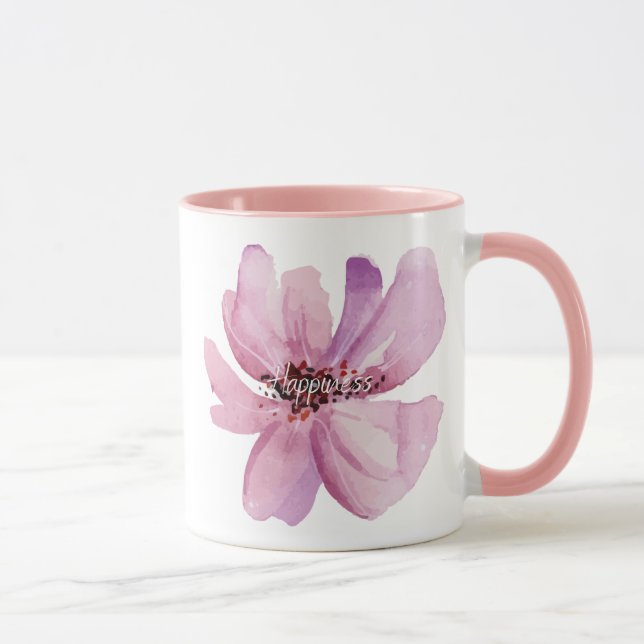 Caneca Feliz prato floral cor-de-rosa giro (Direita)