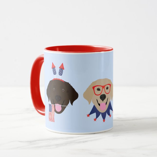 Caneca Feliz Quarto De Julho Cachorros De Retriever Labra (Frente Esquerda)