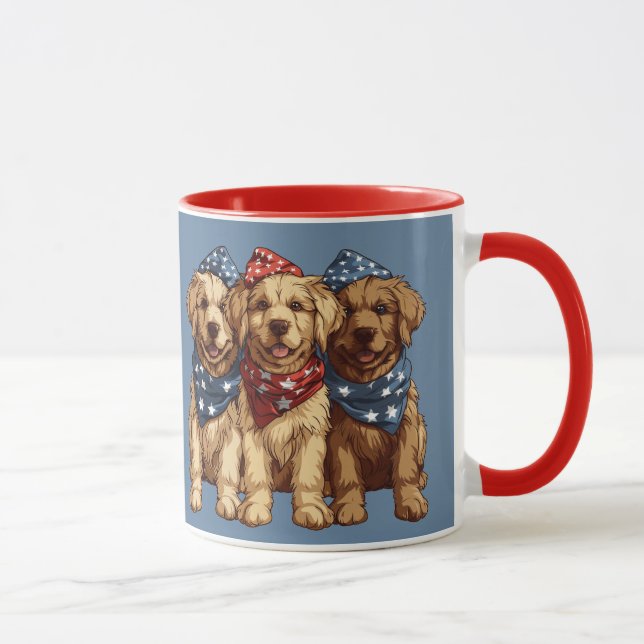 Caneca Feliz Quarto De Julho Cachorros De Retriever Ouros (Direita)