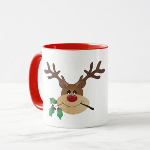 Caneca Feliz Reindeer De Natal Com Mistletoe