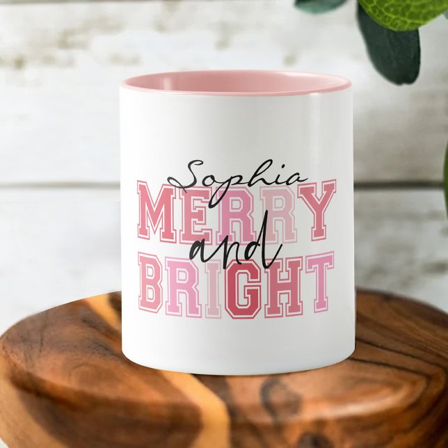 Caneca Feliz Rosa E Tipografia Brilhante Natal (Criador carregado)