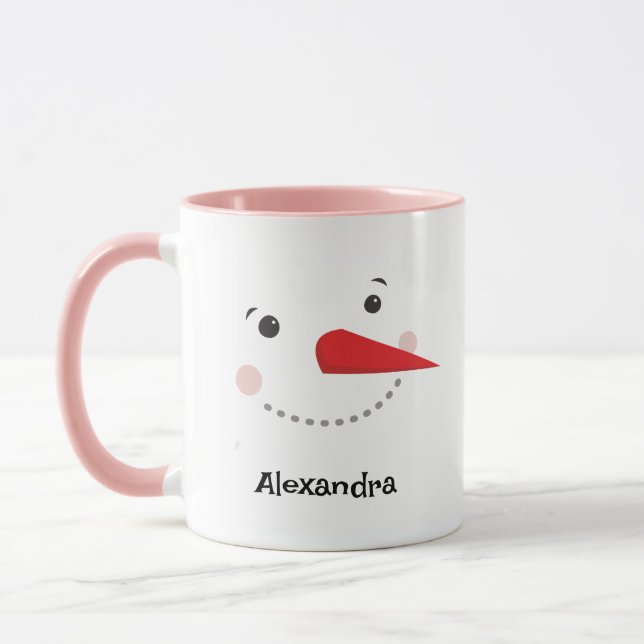Caneca Feliz Snowman Face Personalizado Nome Feriado (Esquerda)