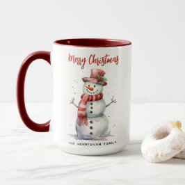Caneca Feliz Snowman Feliz Natal Nome da Família Personal