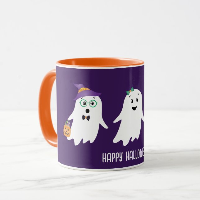 Caneca Feliz Trick Ou Treino De Fantasmas De Halloween (Frente Esquerda)