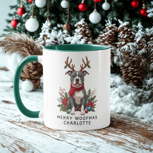 Caneca Feliz Woofmas Pittbull Cachorro de Natal (Criador carregado)