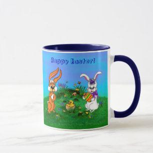 Caneca Felz pascoa! Coelho com coelho e Pintinho