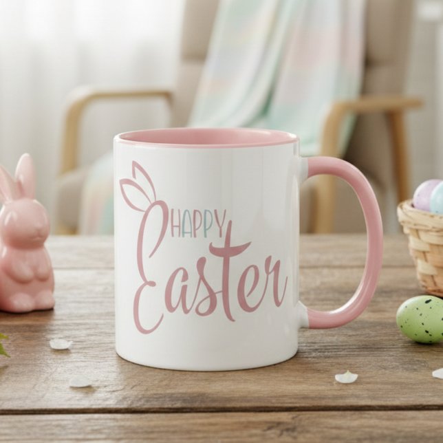 Caneca Felz pascoa De Pastas Cor-De-Rosa E Azul (Retro Pink And Blue Pastel Happy Easter Mug)