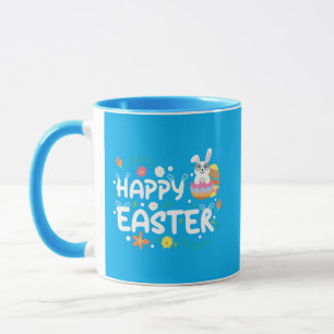 Caneca Felz pascoa, Ovos, Coelhinhos E Flores