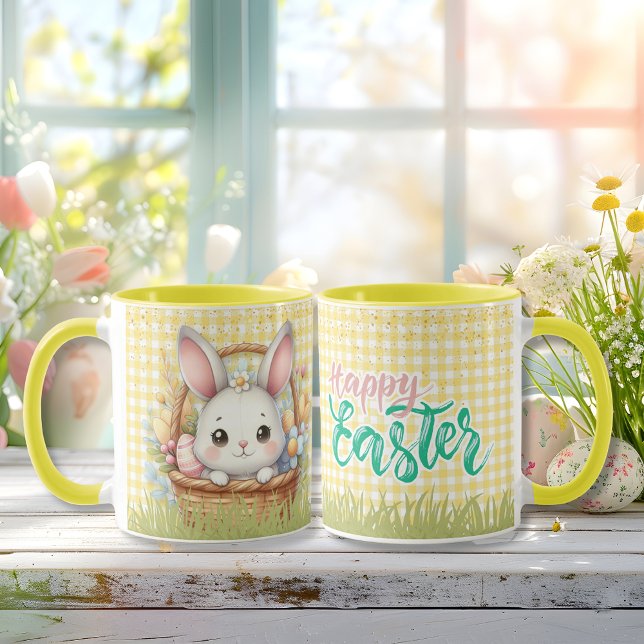 Caneca Felz pascoa vibrante em fundo amarelo (Vibrant Happy Easter in a Yellow background Mug)