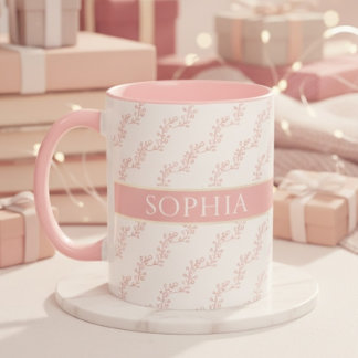 Caneca feminin Pink and Gold Floral Monogram Personalized