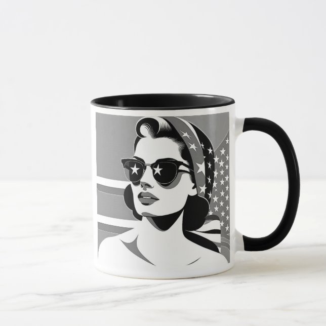 Caneca Femme rétro aux lunettes étoilées. (Direita)