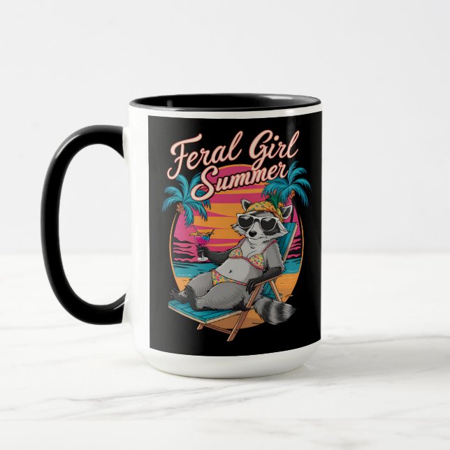 Caneca Feral Girl Summer Beach Funny Raccoon (Esquerda)