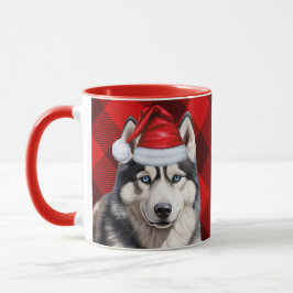 Caneca Feriado Buffalo Xadrez Siberian Husky Dog Natal