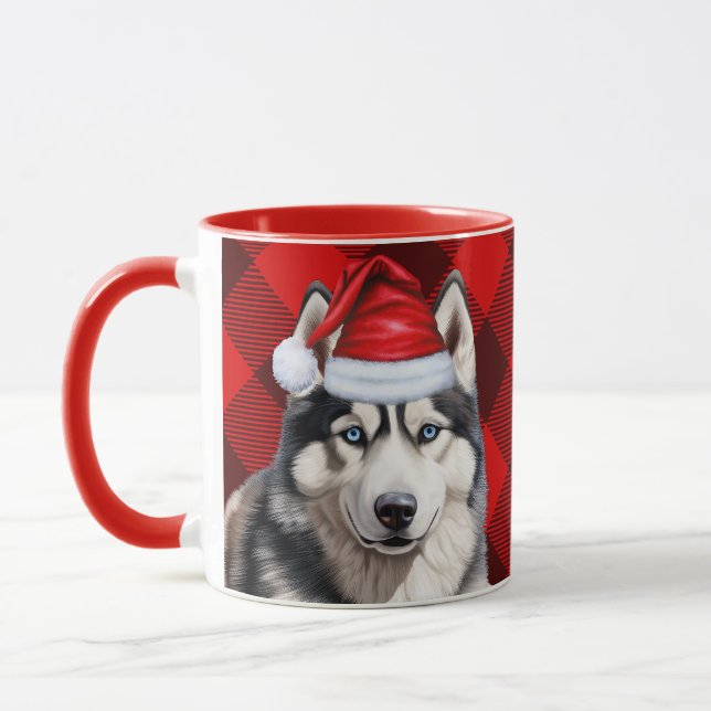 Caneca Feriado Buffalo Xadrez Siberian Husky Dog Natal (Esquerda)