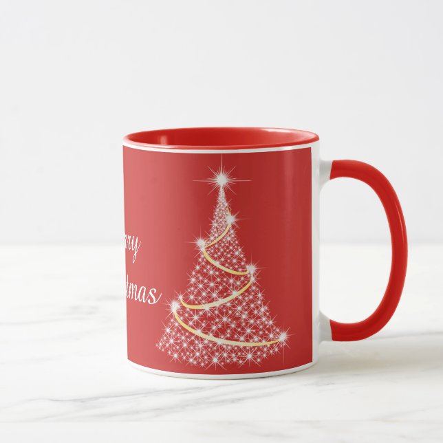 Caneca Feriado de Árvore de Natal Dourada e Branca com Es (Direita)