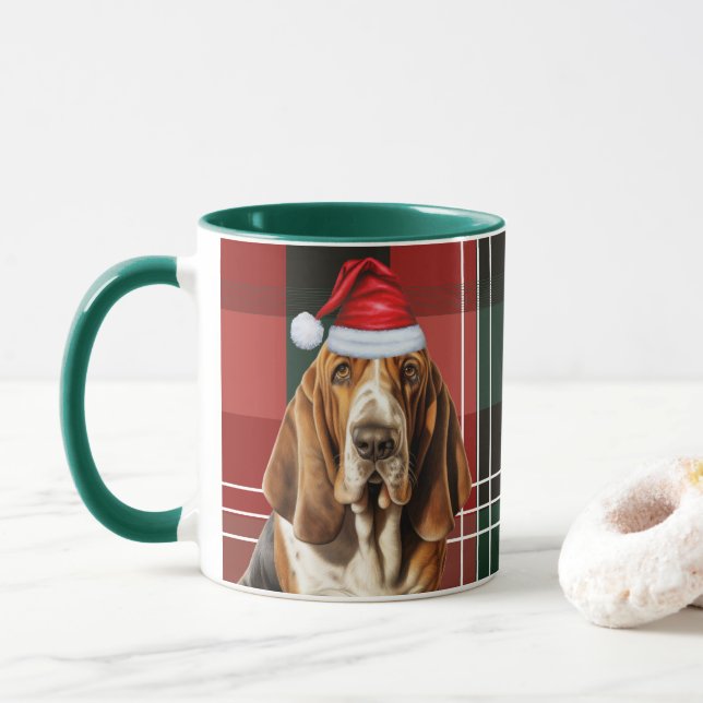 Caneca Feriado de Cachorro Lover Vermelho de Xadrez Verde (Com Donut)