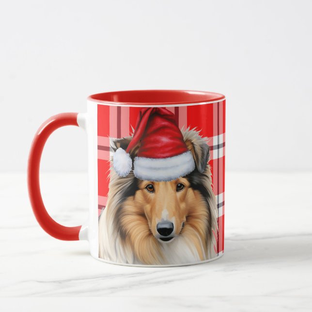 Caneca Feriado de Collie Dog Xadrez Natal (Esquerda)