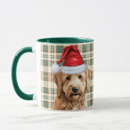Caneca Feriado de Goldendoodle, Xadrez Verde Vermelha do