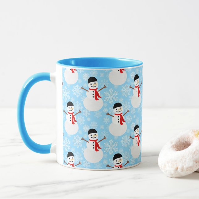Caneca Feriado de Natal Azul e Bonito do inverno Snowman (Com Donut)