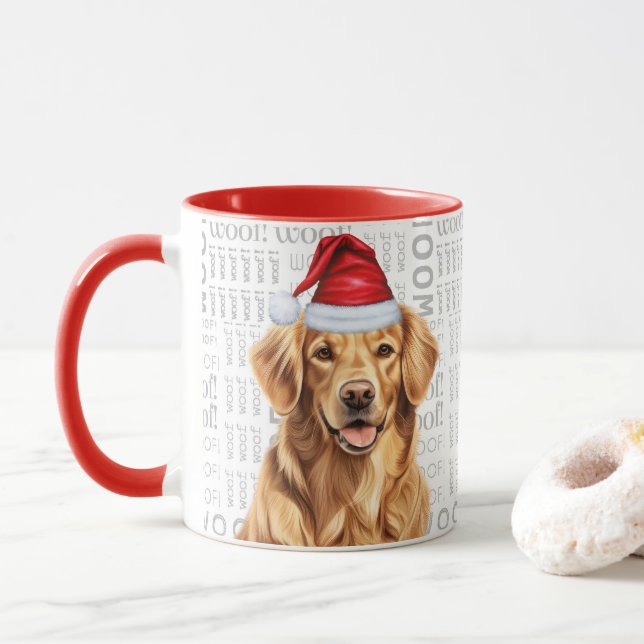 Caneca Feriado de Natal do Cachorro do Retriever de Ouro  (Com Donut)