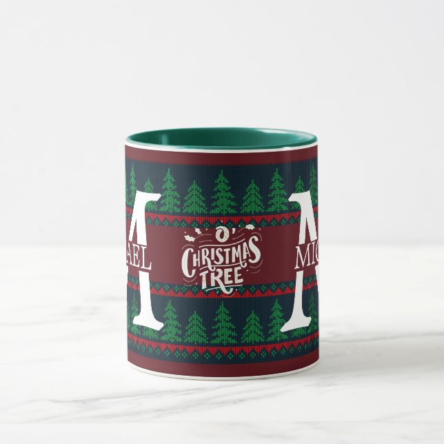Caneca Feriado de Natal do Simples Elegante Moderno Monog (Centro)