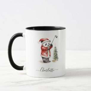 Caneca Feriado de Natal Feliz Panda Jogando Golfe