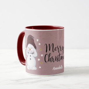 Caneca Feriado de Natal Rosa, Bonito Homem de Neve Pacífi